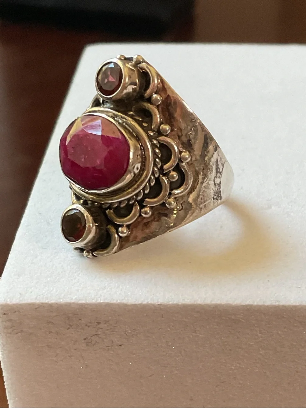 Vintage Sterling Silver Ruby Multi Gemstone Boho Ring Size 6